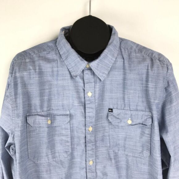 Quiksilver Button Up Shirt Men's XL Long Sleeve 100% Cotton Blue Casual - Picture 4 of 9